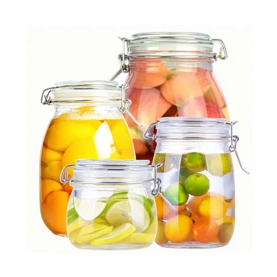 Round Glass Preserve Food Storage Jar with Glass Lid