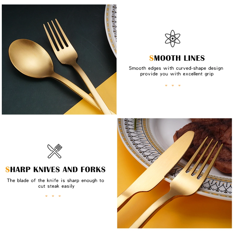 Wholesale Silverware Modern Flatware Hotel Bulk 4PCS Restaurant Cutlery Stainless Steel Gold Spoon and Fork Set for Wedding