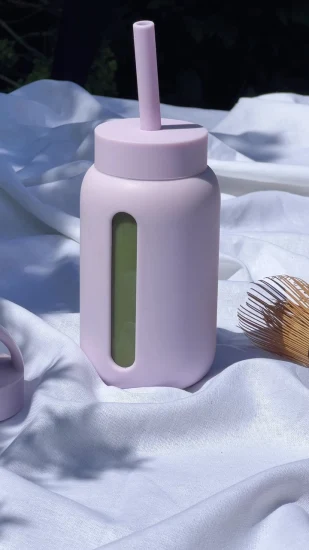 마실 시간이 있는 유리 물병 실리콘 슬리브가 있는 27온스 물병 타임 마커가 있는 동기 부여 물병 물병